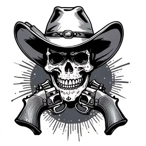 Cowboy Skull With Revolvers