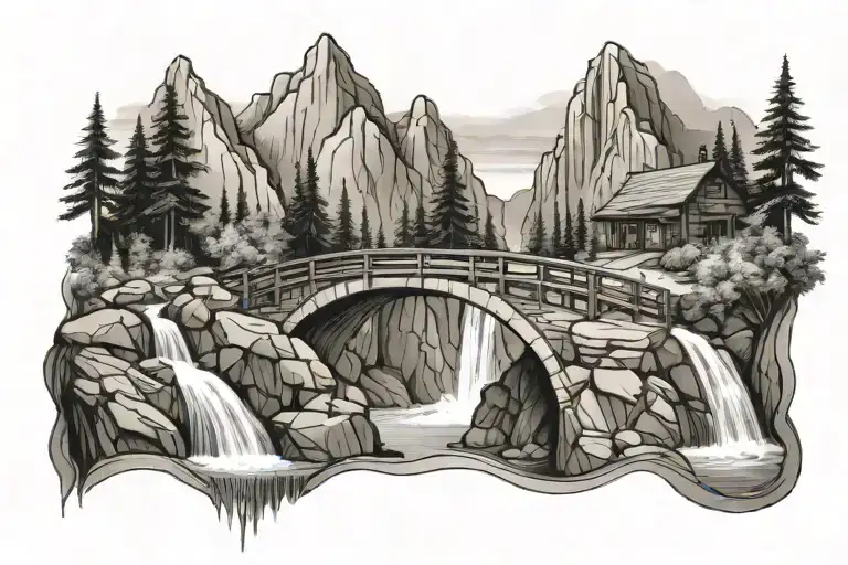 Mountain Trail Bridge Waterfall