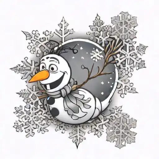 Black And White Olaf And Snowflakes
