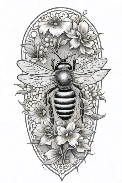 A Realistic Depiction Of A Honey Bee Pollinating A Flower With Intricate Details And Shading