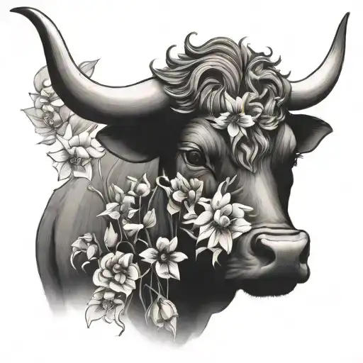 Bull Surrounded By Flowers