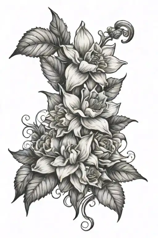 Daffodil And Holly And Rose Intertwined