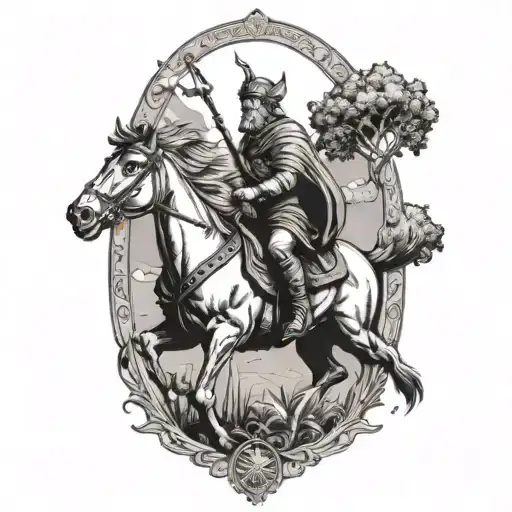 Saint Christopher Riding A Mustang Under The Tree Of Life