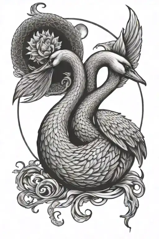 Swan And Moon And Gemini Sign And Snake