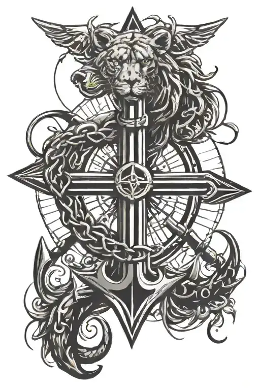 Leo Star Sign With A Anchor Intertwined