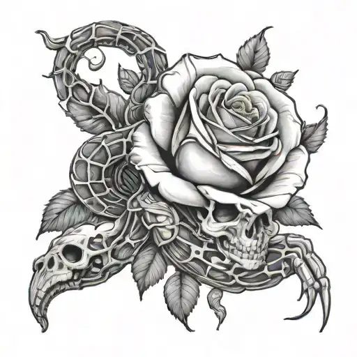Skeleton Hand Holding Rose With Snake Wrapped Around