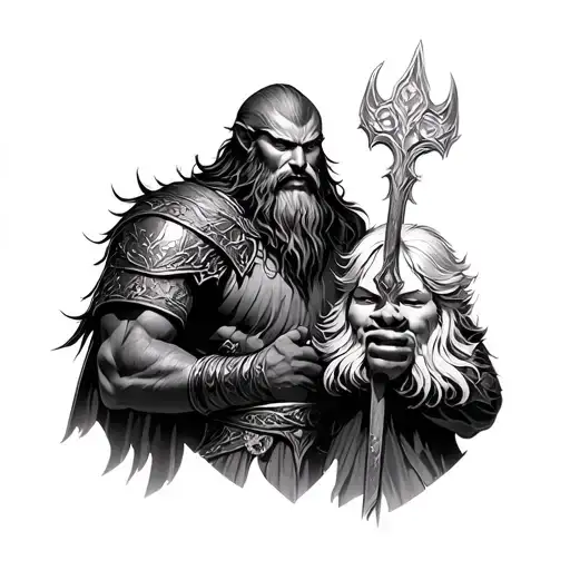 Odin And Fry With Asgard As A Background