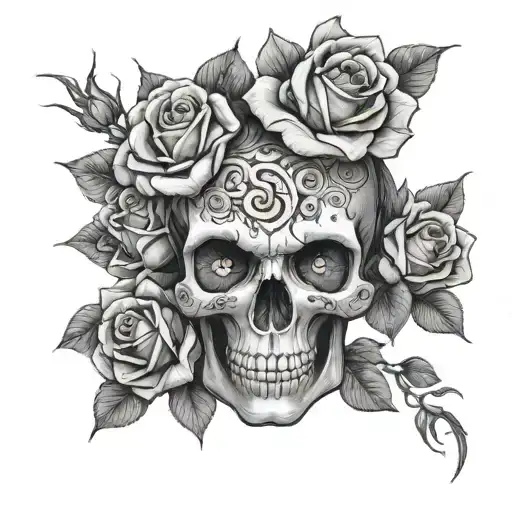 Skull With Human Girl Eyes And Roses With Snake Wrapped Around