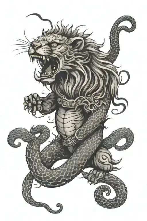 Snake Fighting Lion Yakuza Style