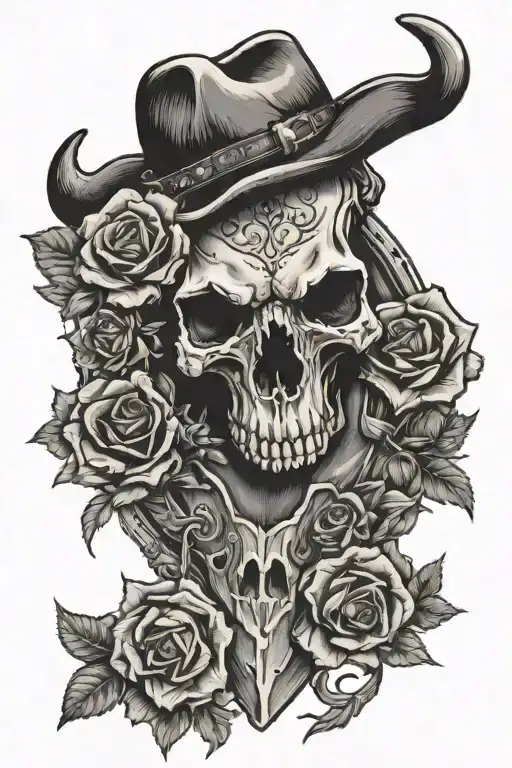 Western And Flowers And Bull Skull And Memorial