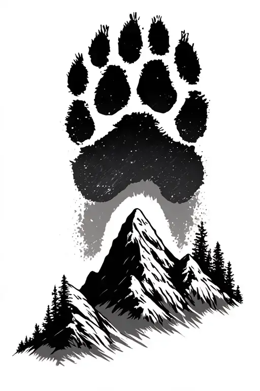 Mountain Landscape With Dog Paw Print In The Middle