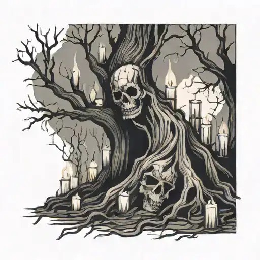 Scary Dead Tree With Candles On It
