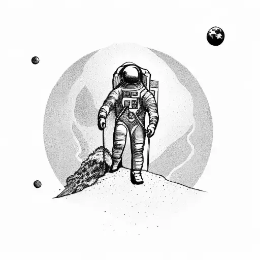 Astronaut Walking Towards A Volcano