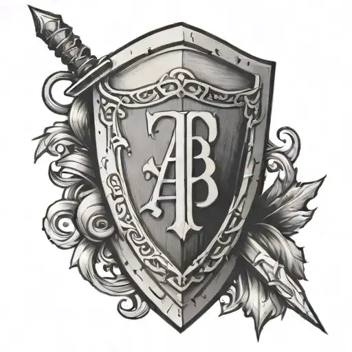 Dagger Going Through A Shield With The Initials Ab On It