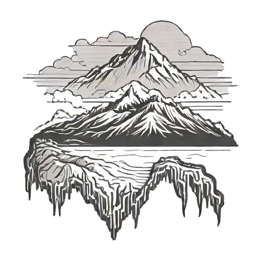 Tongariro Nz Mountain Range Minimalistic Outline No Shading