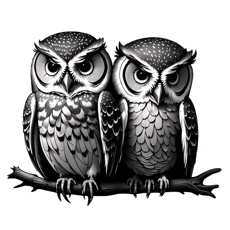 2 Owls Sitting On A Branch