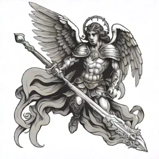 Saint Michael The Angel With Sword And Christian Cross