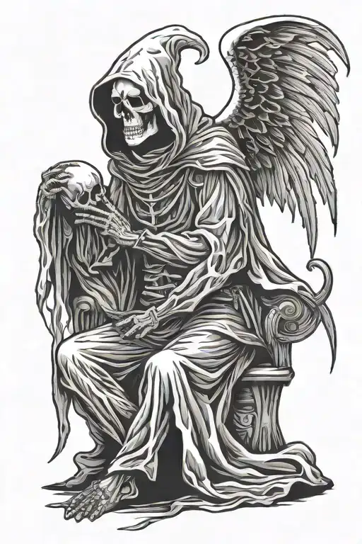 Sitting Grim Reaper Holding Ambulance Trauma Cpr Life