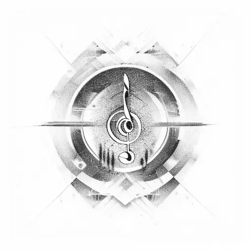 An Abstract Design Combining Music Symbols And Images Of God