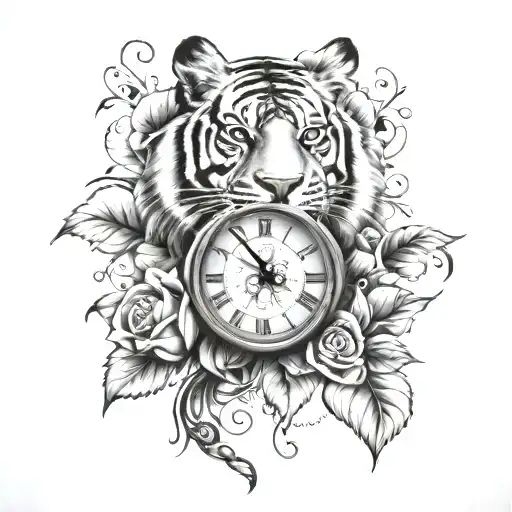 Tiger Roses And Clock