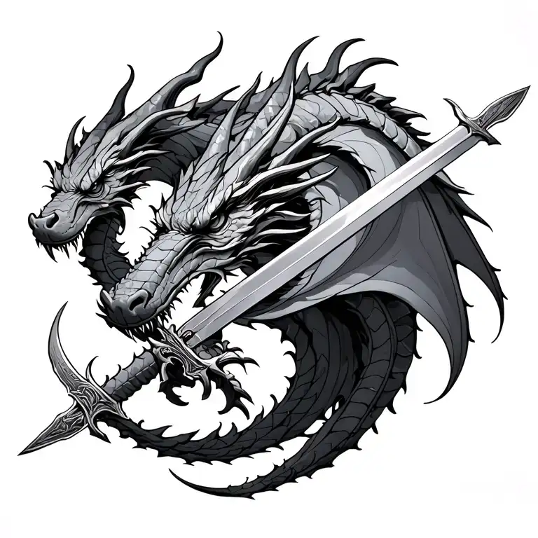 Dragons On The Back With Stuck Swords