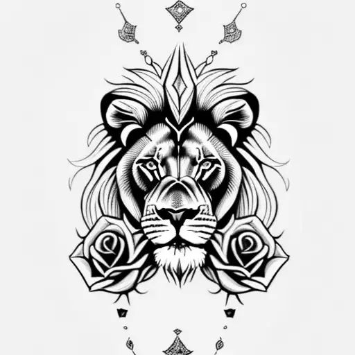 Lion With 2 Roses And 2 Diamonds