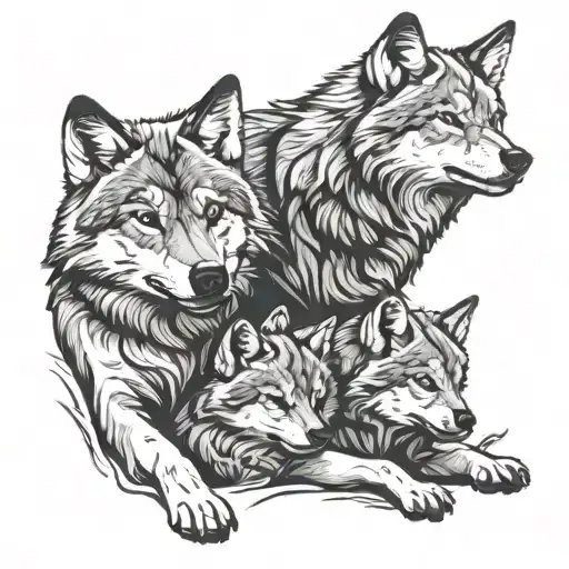 Wolf Family Cubs Playing