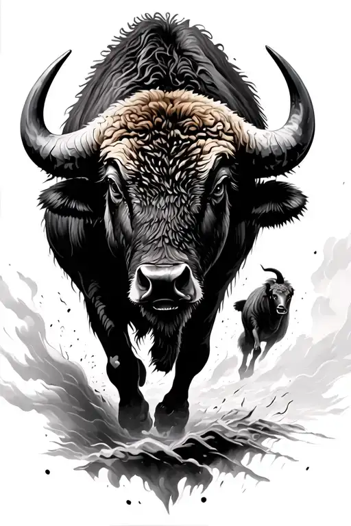 Buffalo Running Through The Storm