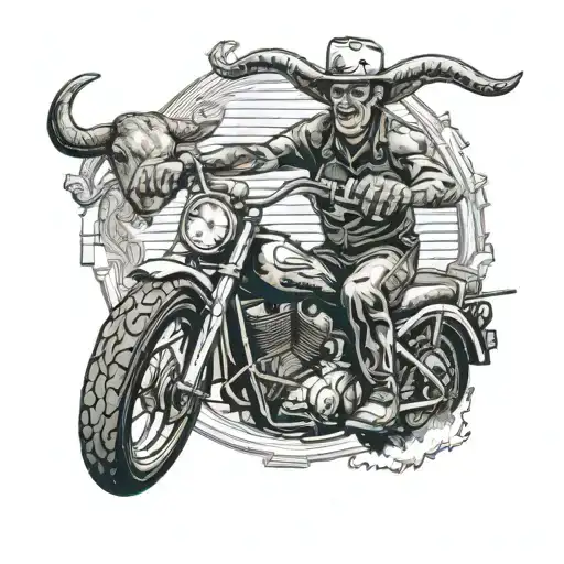 Texas Longhorn Riding A Dirtbike Drinking A Corona With Oil Rigs In The Background