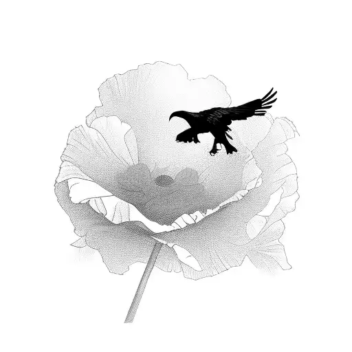 A Silhouette Of A Soldier Saluting Against A Backdrop Of A Raven Flying Over A Field Of Poppies