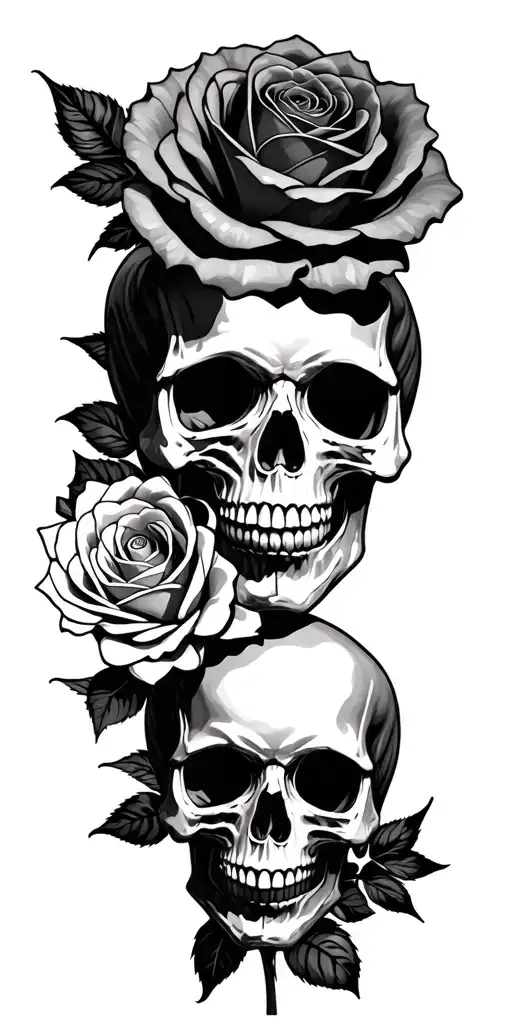 Skull Roses Flowers Intertwined