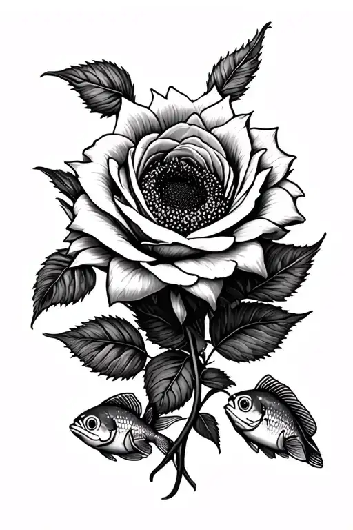 Rose And Sunflower With Fishes Swimming
