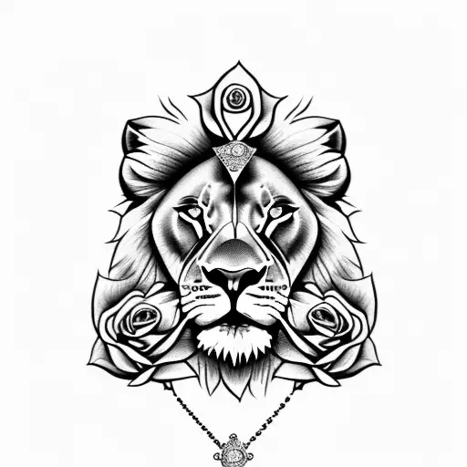Lion With Roses And Diamonds