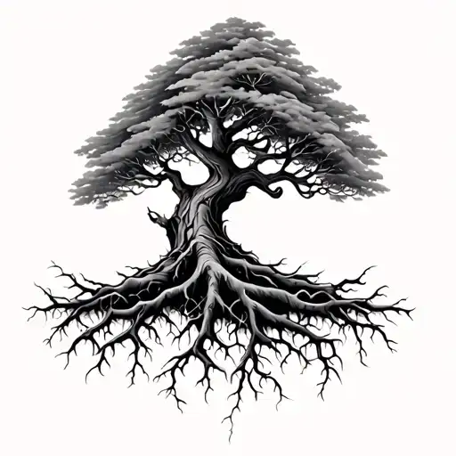Side Tattoo Of Tree And Roots Blending Into The Skin