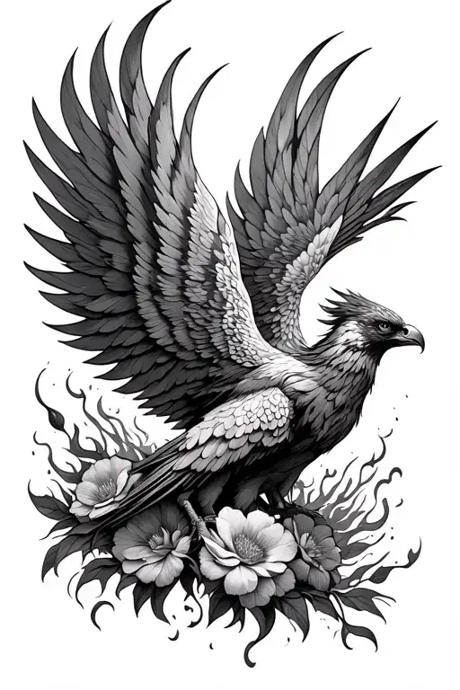 Phoenix Rising From Burning Flowers