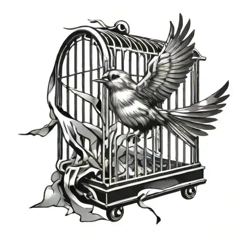 Bird Flying Out Of Cage Shattered