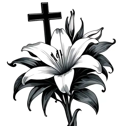 Lily Flower With Cross Surrounded