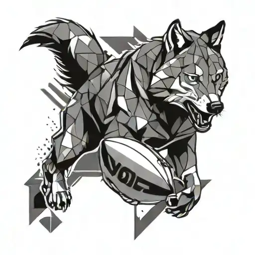 Abstract Geometric Shapes Representing A Rugby Field With A Wolf Running Through It