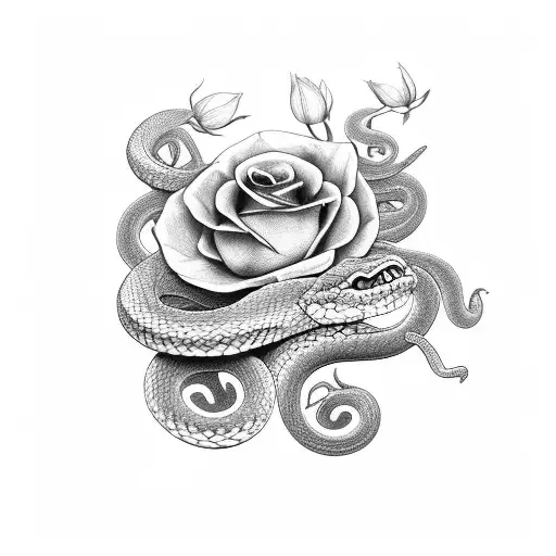 A Snake Shedding Its Skin With Blooming Flowers Growing From It