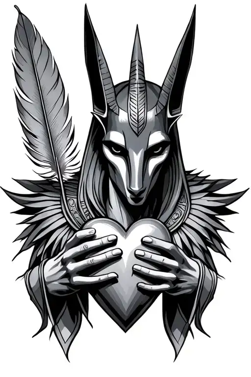 Anubis God With A Heart And A Feather In His Hands