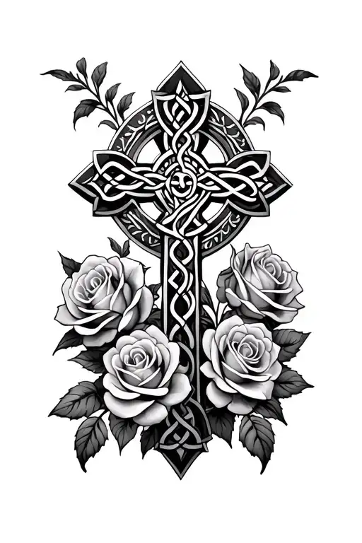 Celtic Cross Surrounded By Roses