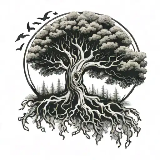 Tree With Mom Spelled In The Center Of The Roots