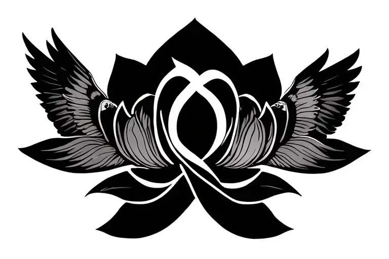 Lotus With Infinity Symbol And 2 Birds Flying Together