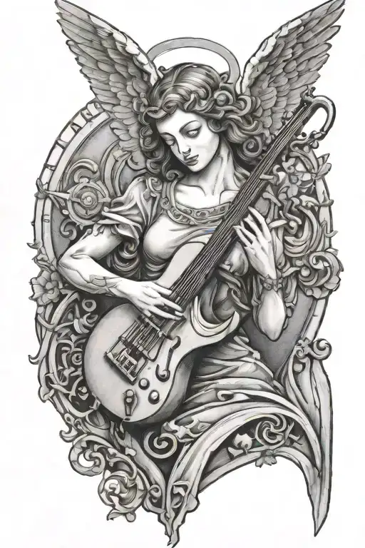Angel Playing Musical Instrument Surrounded