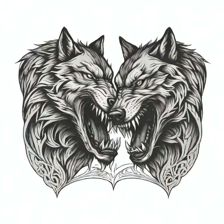 Two Wolves Snarling At Eachother Facing Each Other