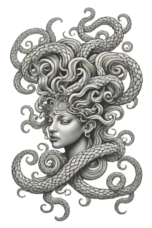 Medusa Head That Incorporates The Gemini Zodiac Sign Intertwined