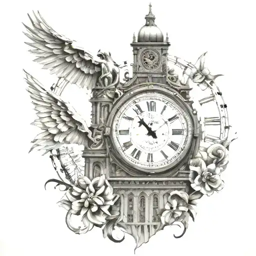Big Ben Clock And Brooklyn Bridge And Skeleton Key And Baby Angel