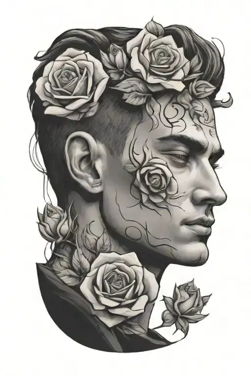 Elegant Mans Face Surrounded By Roses
