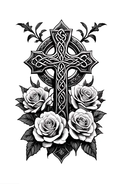 Celtic Cross Surrounded By Roses