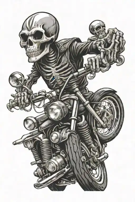 Skeleton Riding Motorcycle Front View